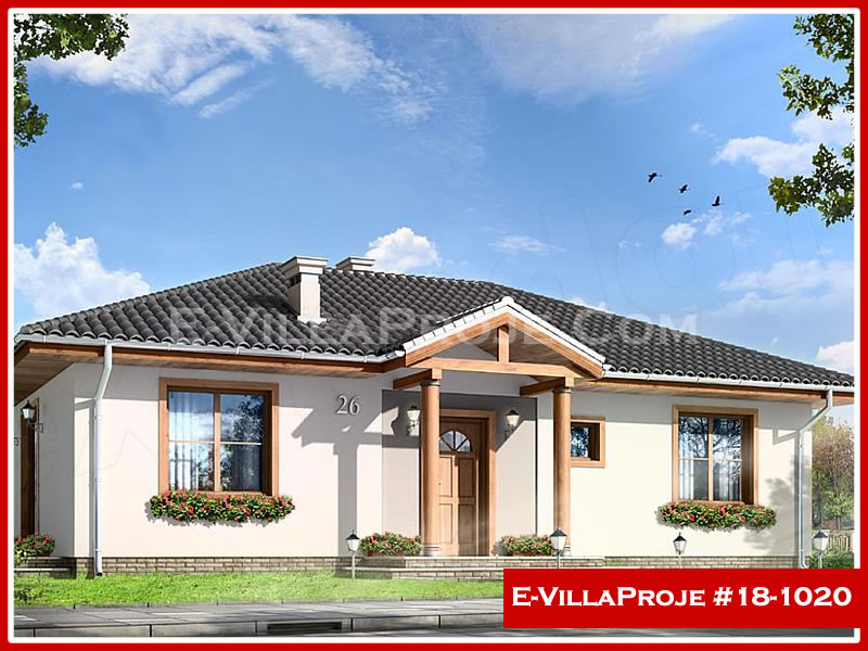 102 m² Tek Katlı 3+1 Ekonomik Çelik Konstrüksiyon Villa (Ev Villa Proje #18 - 1020) Cephe Görünümü ve Kat Planı