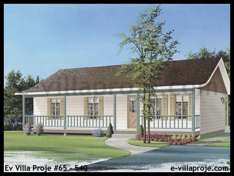 102 m² Tek Katlı 3+1 Geleneksel Çelik Konstrüksiyon Villa (Ev Villa Proje #65 - 540) Cephe Görünümü ve Kat Planı