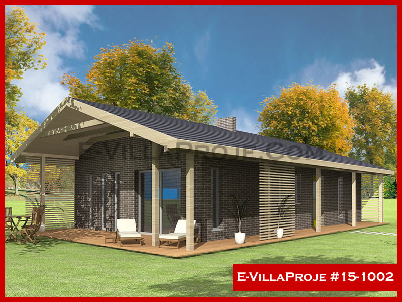 104 m² Tek Katlı 3+1 Modern Çelik Konstrüksiyon Villa (Ev Villa Proje #15 - 1002) Cephe Görünümü ve Kat Planı