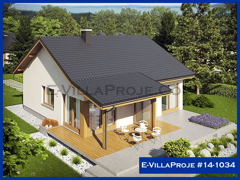 106 m² Tek Katlı 3+1 Özel Tasarım  Proje Çelik Konstrüksiyon Villa (Ev Villa Proje #14 - 1034) Cephe Görünümü ve Kat Planı