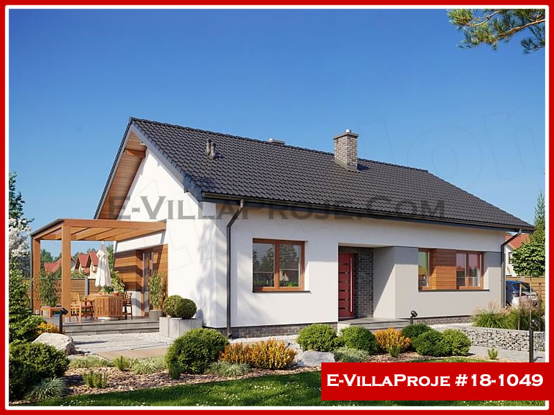 106 m² Tek Katlı 3+1 Ekonomik Çelik Konstrüksiyon Villa (Ev Villa Proje #18 - 1049) Cephe Görünümü ve Kat Planı