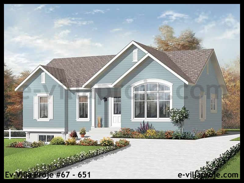 107 m² Tek Katlı 3+1 Amerikan Çelik Konstrüksiyon Villa (Ev Villa Proje #67 - 651) Cephe Görünümü ve Kat Planı