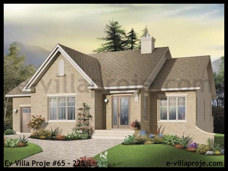 112 m² Tek Katlı 3+1 Avrupa Çelik Konstrüksiyon Villa (Ev Villa Proje #65 - 225) Cephe Görünümü ve Kat Planı