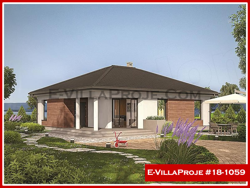 112 m² Tek Katlı 3+1 Ekonomik Çelik Konstrüksiyon Villa (Ev Villa Proje #18 - 1059) Cephe Görünümü ve Kat Planı