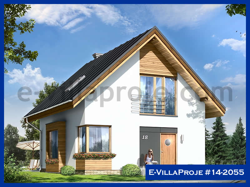 113 m² 2 Katlı (Dubleks) 3+1 Amerikan Çelik Konstrüksiyon Villa (Ev Villa Proje #14 - 2055) Cephe Görünümü ve Kat Planı