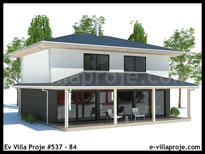 116 m² 2 Katlı (Dubleks) 3+1 Modern Çelik Konstrüksiyon Villa (Ev Villa Proje #537 - 84) Cephe Görünümü ve Kat Planı