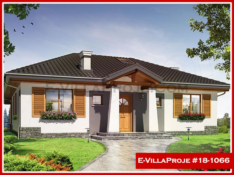 116 m² Tek Katlı 3+1 Ekonomik Çelik Konstrüksiyon Villa (Ev Villa Proje #18 - 1066) Cephe Görünümü ve Kat Planı