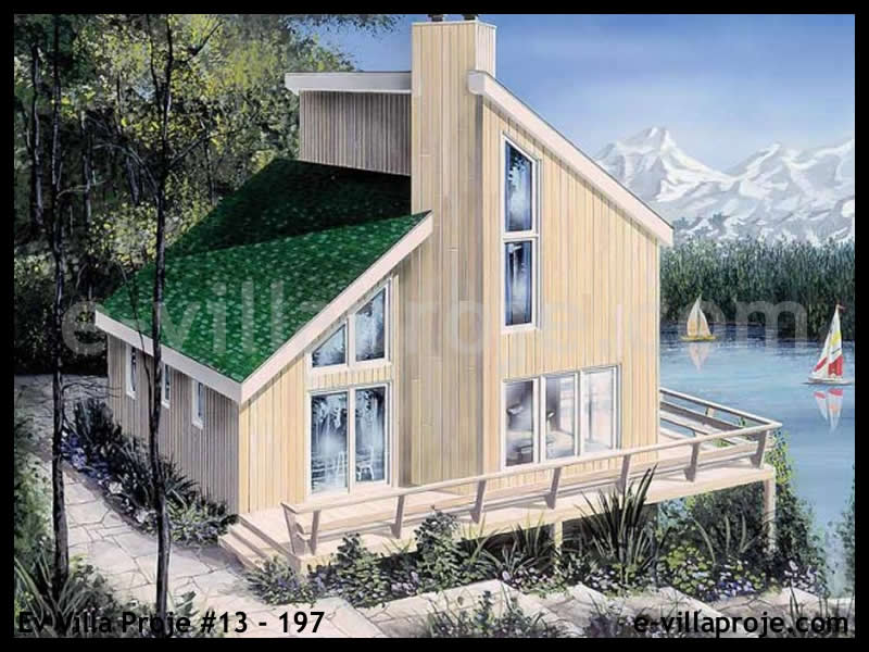 117 m² 2 Katlı (Dubleks) 3+1 Ahşap Çelik Konstrüksiyon Villa (Ev Villa Proje #13 - 197) Cephe Görünümü ve Kat Planı