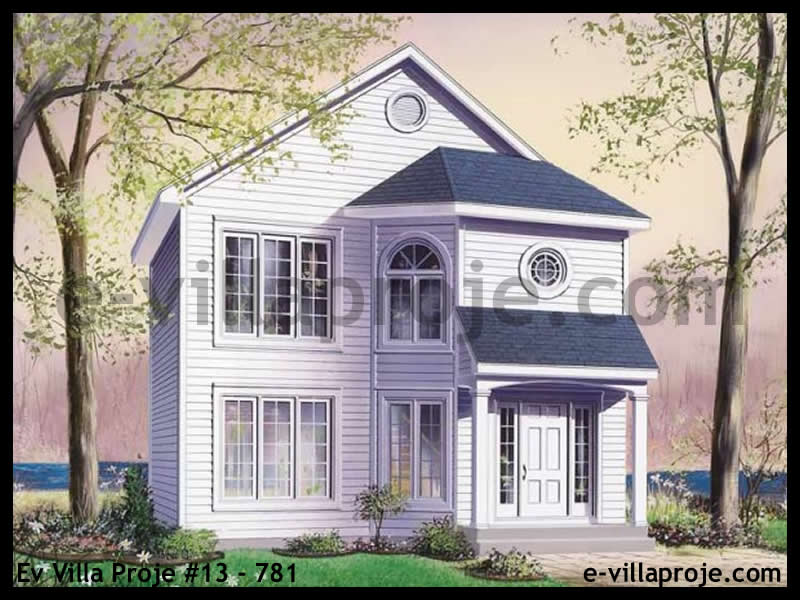 117 m² 2 Katlı (Dubleks) 3+1 Amerikan Çelik Konstrüksiyon Villa (Ev Villa Proje #13 - 781) Cephe Görünümü ve Kat Planı