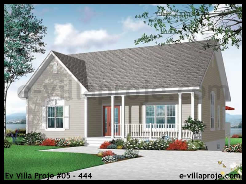 118 m² Tek Katlı 3+1 Amerikan Çelik Konstrüksiyon Villa (Ev Villa Proje #69 - 238) Cephe Görünümü ve Kat Planı