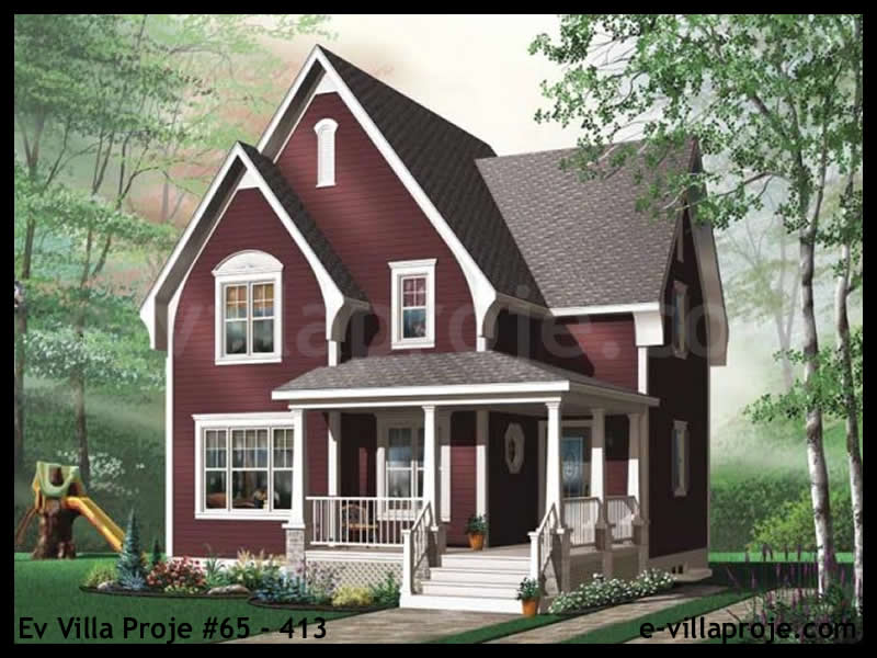 119 m² Tek Katlı 3+1 Avrupa Çelik Konstrüksiyon Villa (Ev Villa Proje #65 - 413) Cephe Görünümü ve Kat Planı