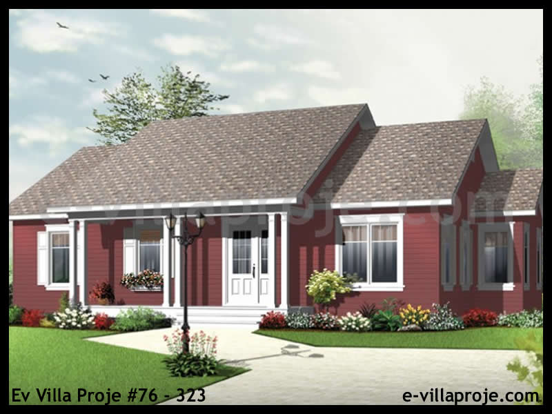 119 m² Tek Katlı 3+1 Çiftlik Çelik Konstrüksiyon Villa (Ev Villa Proje #76 - 323) Cephe Görünümü ve Kat Planı