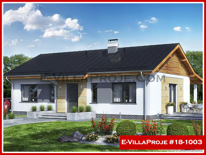 119 m² Tek Katlı 3+1 Modern Çelik Konstrüksiyon Villa (Ev Villa Proje #18 - 1003) Cephe Görünümü ve Kat Planı