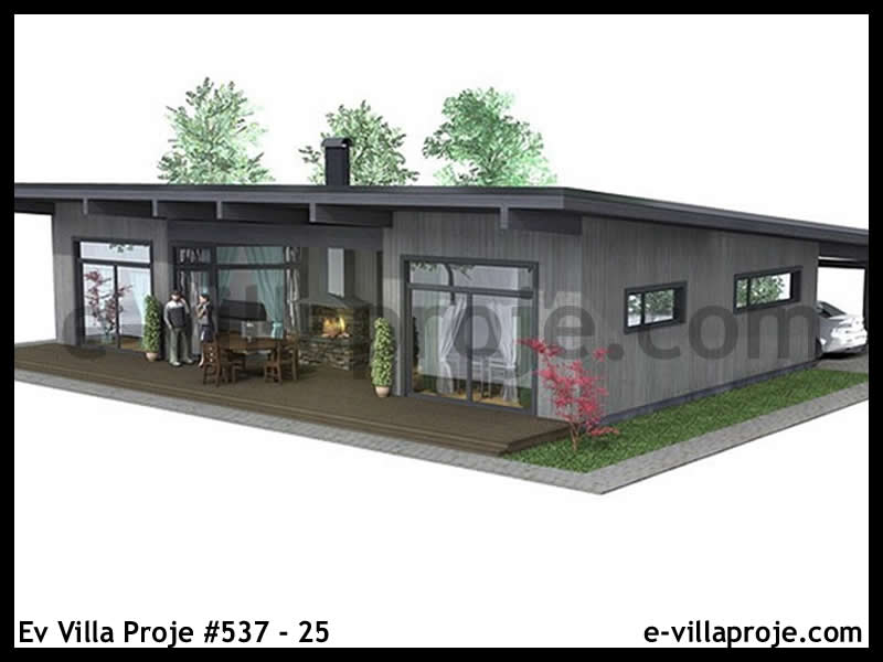 119 m² Tek Katlı 3+1 Ekonomik Çelik Konstrüksiyon Villa (Ev Villa Proje #537 - 25) Cephe Görünümü ve Kat Planı