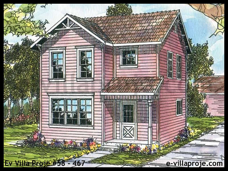 120 m² 2 Katlı (Dubleks) 3+1 Geleneksel Çelik Konstrüksiyon Villa (Ev Villa Proje #58 - 467) Cephe Görünümü ve Kat Planı