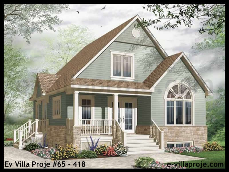 121 m² 2 Katlı (Dubleks) 3+1 Amerikan Çelik Konstrüksiyon Villa (Ev Villa Proje #65 - 418) Cephe Görünümü ve Kat Planı