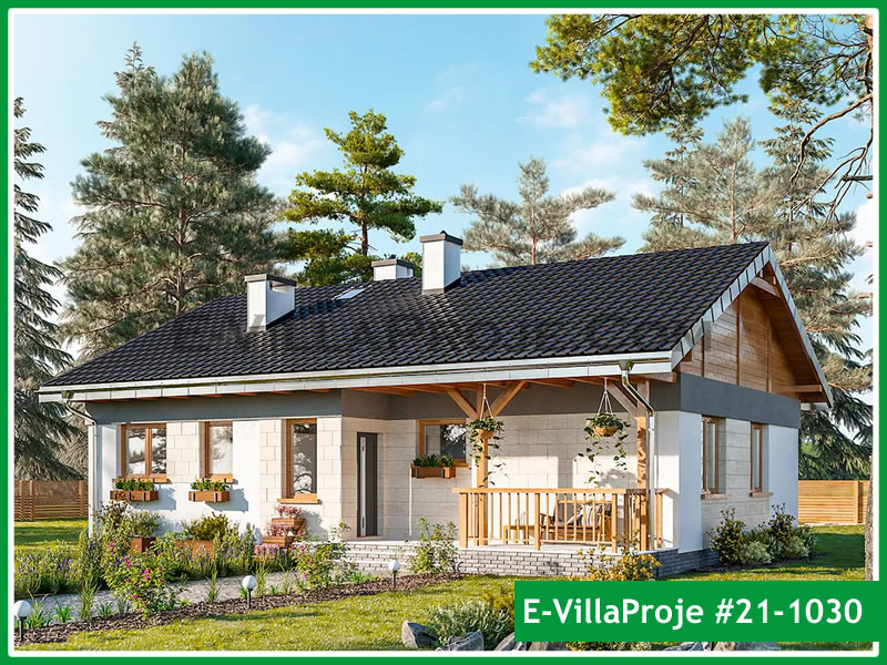 122 m² Tek Katlı 3+1 Çiftlik Çelik Konstrüksiyon Villa (Ev Villa Proje #21 - 1030) Cephe Görünümü ve Kat Planı