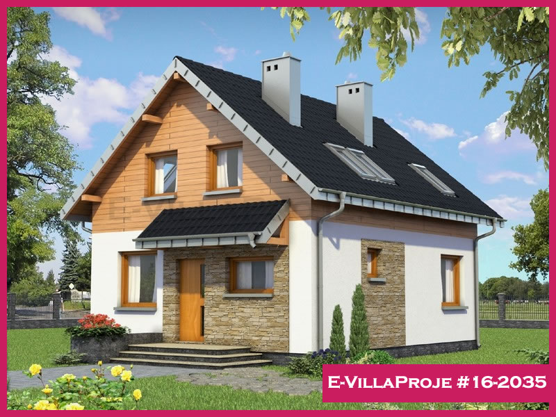 123 m² 2 Katlı (Dubleks) 3+1 Modern Çelik Konstrüksiyon Villa (Ev Villa Proje #16 - 2035) Cephe Görünümü ve Kat Planı
