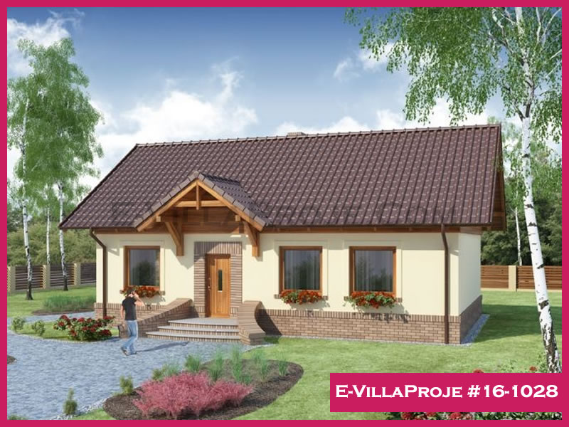 123 m² Tek Katlı 3+1 Modern Çelik Konstrüksiyon Villa (Ev Villa Proje #16 - 1028) Cephe Görünümü ve Kat Planı