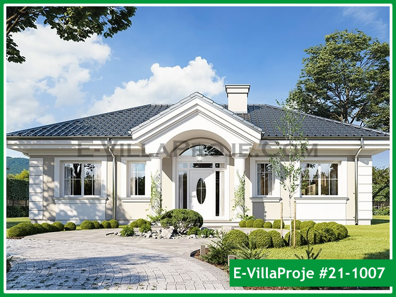 124 m² Tek Katlı 3+1 Modern Çelik Konstrüksiyon Villa (Ev Villa Proje #21 - 1007) Cephe Görünümü ve Kat Planı