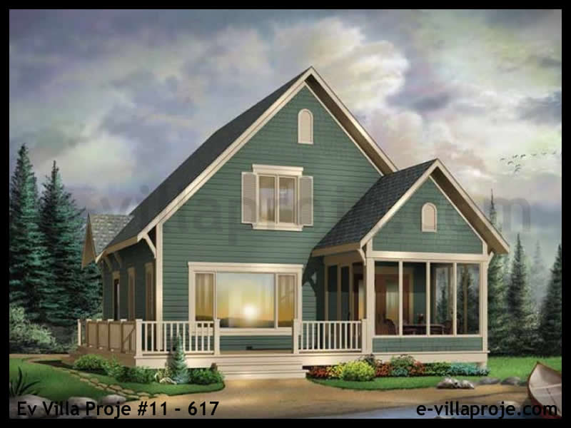 125 m² 2 Katlı (Dubleks) 3+1 Amerikan Çelik Konstrüksiyon Villa (Ev Villa Proje #11 - 617) Cephe Görünümü ve Kat Planı