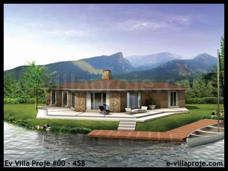 126 m² Tek Katlı 3+1 Taş Çelik Konstrüksiyon Villa (Ev Villa Proje #00 - 458) Cephe Görünümü ve Kat Planı