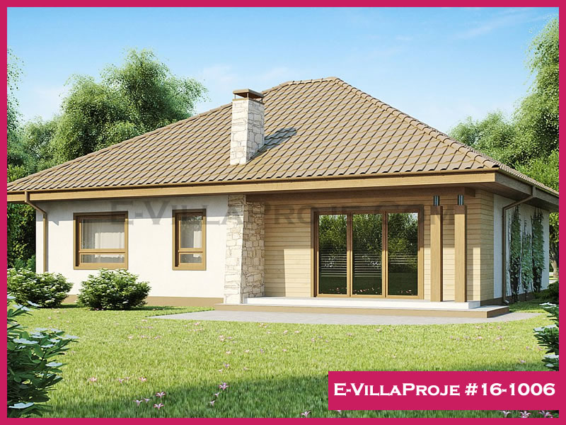 127 m² Tek Katlı 3+1 Taş Çelik Konstrüksiyon Villa (Ev Villa Proje #16 - 1006) Cephe Görünümü ve Kat Planı