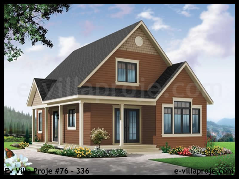 128 m² 2 Katlı (Dubleks) 3+1 Çiftlik Çelik Konstrüksiyon Villa (Ev Villa Proje #76 - 336) Cephe Görünümü ve Kat Planı