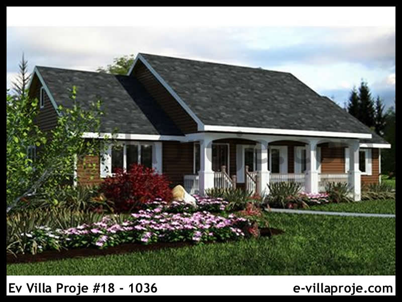 128 m² Tek Katlı 3+1 Çiftlik Çelik Konstrüksiyon Villa (Ev Villa Proje #18 - 1036) Cephe Görünümü ve Kat Planı