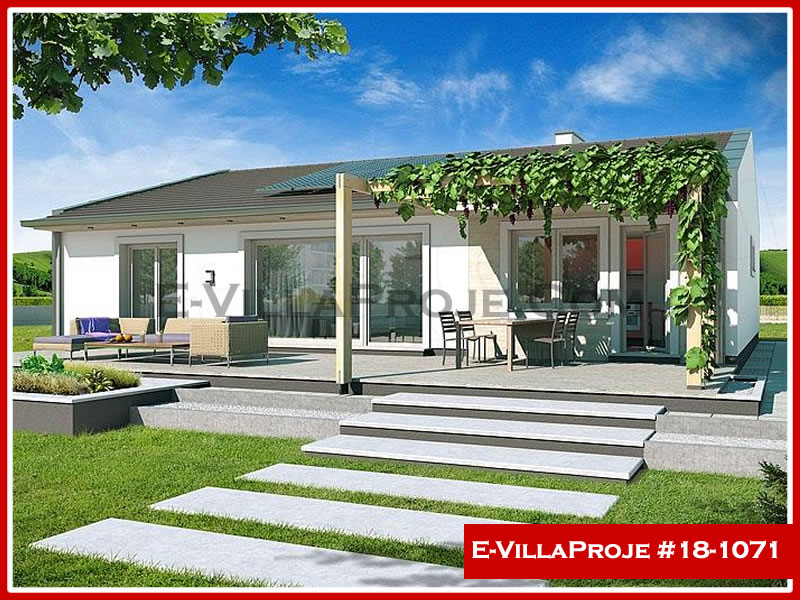 129 m² Tek Katlı 3+1 Modern Çelik Konstrüksiyon Villa (Ev Villa Proje #18 - 1071) Cephe Görünümü ve Kat Planı