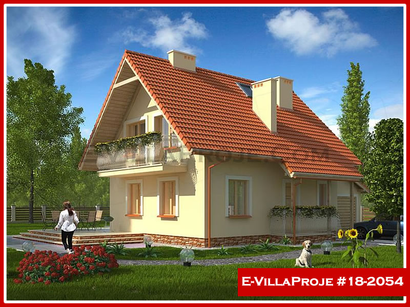130 m² 2 Katlı (Dubleks) 3+1 Amerikan Çelik Konstrüksiyon Villa (Ev Villa Proje #18 - 2054) Cephe Görünümü ve Kat Planı