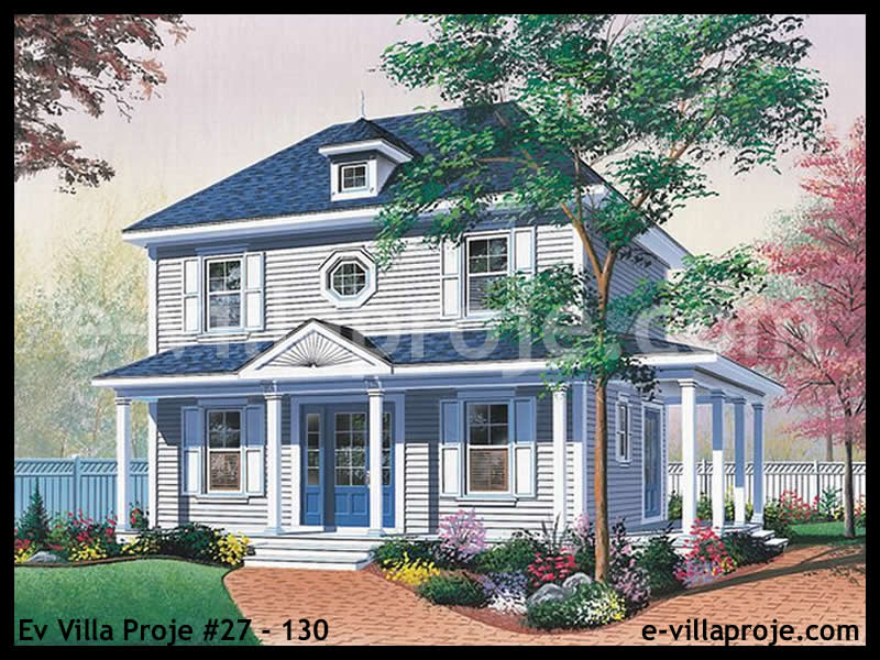 130 m² 2 Katlı (Dubleks) 3+1 Amerikan Çelik Konstrüksiyon Villa (Ev Villa Proje #27 - 130) Cephe Görünümü ve Kat Planı
