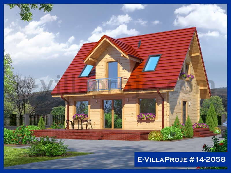 134 m² 2 Katlı (Dubleks) 3+1 Ahşap Çelik Konstrüksiyon Villa (Ev Villa Proje #14 - 2058) Cephe Görünümü ve Kat Planı