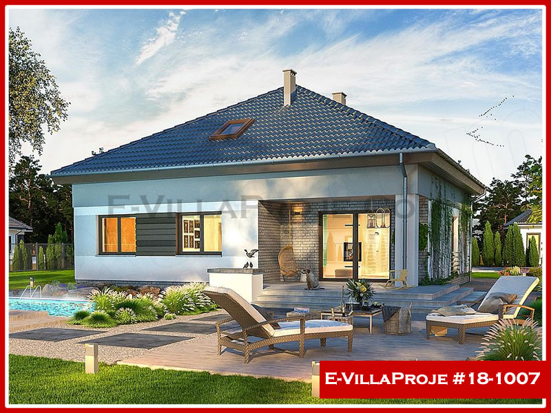 135 m² Tek Katlı 3+1 Modern Çelik Konstrüksiyon Villa (Ev Villa Proje #18 - 1007) Cephe Görünümü ve Kat Planı