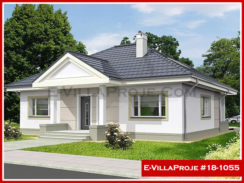 135 m² Tek Katlı 3+1 Ekonomik Çelik Konstrüksiyon Villa (Ev Villa Proje #18 - 1055) Cephe Görünümü ve Kat Planı