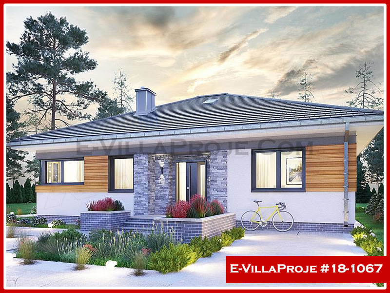 137 m² Tek Katlı 3+1 Şehir Tarzı lar Çelik Konstrüksiyon Villa (Ev Villa Proje #18 - 1067) Cephe Görünümü ve Kat Planı
