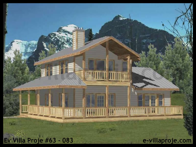 138 m² 2 Katlı (Dubleks) 3+1 Ahşap Çelik Konstrüksiyon Villa (Ev Villa Proje #63 - 083) Cephe Görünümü ve Kat Planı