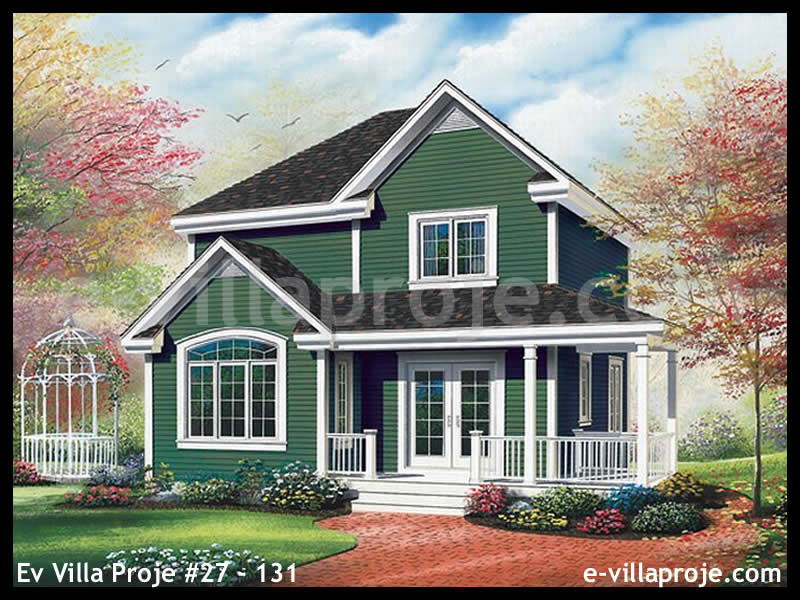 138 m² 2 Katlı (Dubleks) 3+1 Amerikan Çelik Konstrüksiyon Villa (Ev Villa Proje #27 - 131) Cephe Görünümü ve Kat Planı