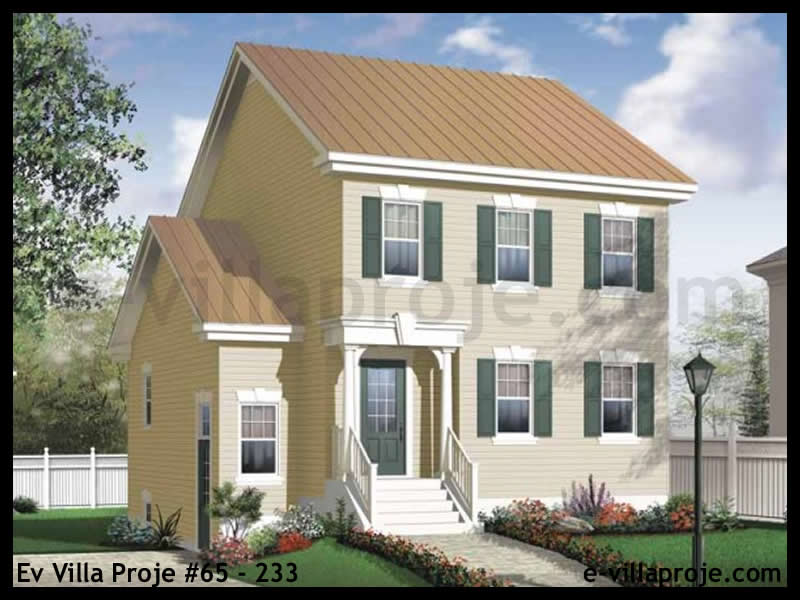 138 m² 2 Katlı (Dubleks) 3+1 Amerikan Çelik Konstrüksiyon Villa (Ev Villa Proje #65 - 233) Cephe Görünümü ve Kat Planı