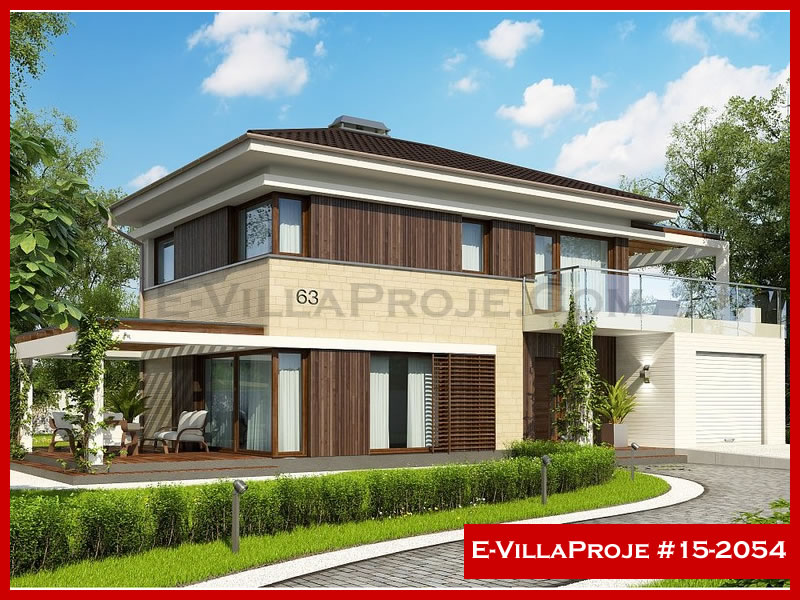 140 m² 2 Katlı (Dubleks) 4+1 Akdeniz Çelik Konstrüksiyon Villa (Ev Villa Proje #15 - 2054) Cephe Görünümü ve Kat Planı