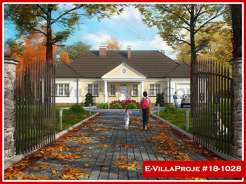 142 m² Tek Katlı 4+1 Çiftlik Çelik Konstrüksiyon Villa (Ev Villa Proje #18 - 1028) Cephe Görünümü ve Kat Planı