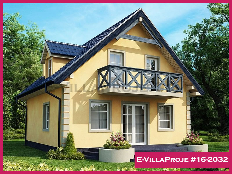 144 m² 2 Katlı (Dubleks) 4+1 Amerikan Çelik Konstrüksiyon Villa (Ev Villa Proje #16 - 2032) Cephe Görünümü ve Kat Planı