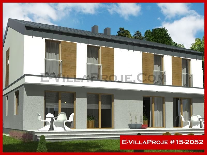 145 m² 2 Katlı (Dubleks) 4+1 İkiz Çelik Konstrüksiyon Villa (Ev Villa Proje #15 - 2052) Cephe Görünümü ve Kat Planı