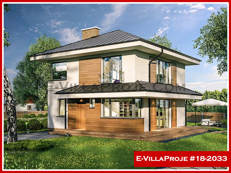 145 m² 2 Katlı (Dubleks) 4+1 Modern Çelik Konstrüksiyon Villa (Ev Villa Proje #18 - 2033) Cephe Görünümü ve Kat Planı