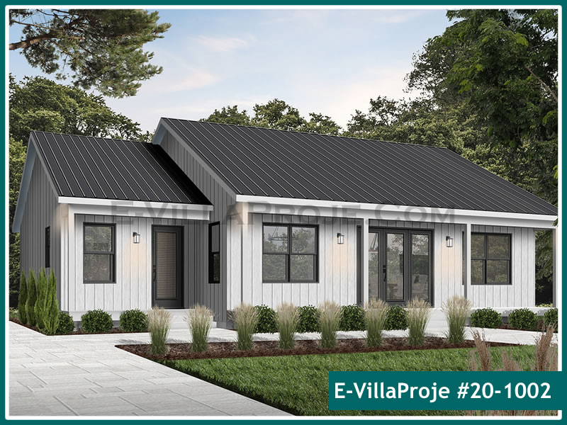 145 m² Tek Katlı 4+1 Modern Çelik Konstrüksiyon Villa (Ev Villa Proje #20 - 1002) Cephe Görünümü ve Kat Planı