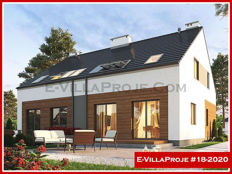 146 m² 2 Katlı (Dubleks) 4+1 İkiz Çelik Konstrüksiyon Villa (Ev Villa Proje #18 - 2020) Cephe Görünümü ve Kat Planı
