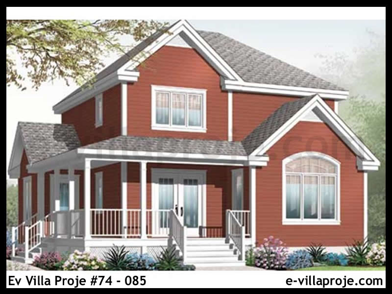146 m² 2 Katlı (Dubleks) 4+1 Şehir Tarzı lar Çelik Konstrüksiyon Villa (Ev Villa Proje #74 - 085) Cephe Görünümü ve Kat Planı