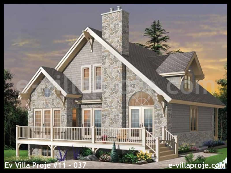147 m² 2 Katlı (Dubleks) 4+1 Bungalov Çelik Konstrüksiyon Villa (Ev Villa Proje #11 - 037) Cephe Görünümü ve Kat Planı