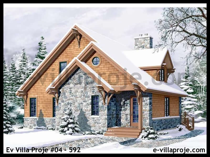 147 m² 2 Katlı (Dubleks) 4+1 Çiftlik Çelik Konstrüksiyon Villa (Ev Villa Proje #04 - 592) Cephe Görünümü ve Kat Planı