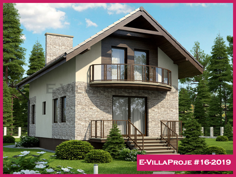 148 m² 2 Katlı (Dubleks) 4+1 Amerikan Çelik Konstrüksiyon Villa (Ev Villa Proje #16 - 2019) Cephe Görünümü ve Kat Planı